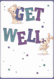 This cheerful get well card radiates playful optimism, the kind often shared in Mile End as neighbours look out for one another. At its centre, a cuddly teddy bear and an exuberant puppy appear to spring joyfully from the page, each supporting the large, colourful letters spelling out 'Get Well.' Tones of indigo and teal bring gentle vibrancy to the bold text, standing out crisply against a soft cream background that suggests renewal and clarity-just like the fresh morning light over Mile End Park. Scattered across the card, delicate stars in blues and purples twinkle with hope, creating a whimsical, uplifting atmosphere. The illustrated fur of the bear and puppy is rendered so softly that one can almost sense their gentle, comforting embrace-matching the same tactile pleasure of receiving a hand-tied bouquet from a local florist. More than just a greeting, this card delivers a genuine balm for the spirit, infusing every brushstroke with kindness and warmth-the perfect way to send comfort to someone dear in Mile End.